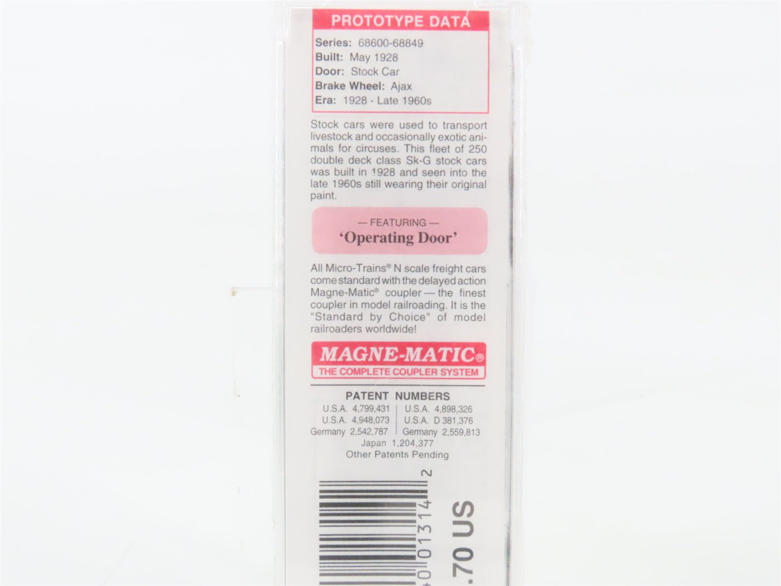 N Scale Micro-Trains MTL 35070 ATSF Santa Fe 40' Stock/Cattle Car 68650