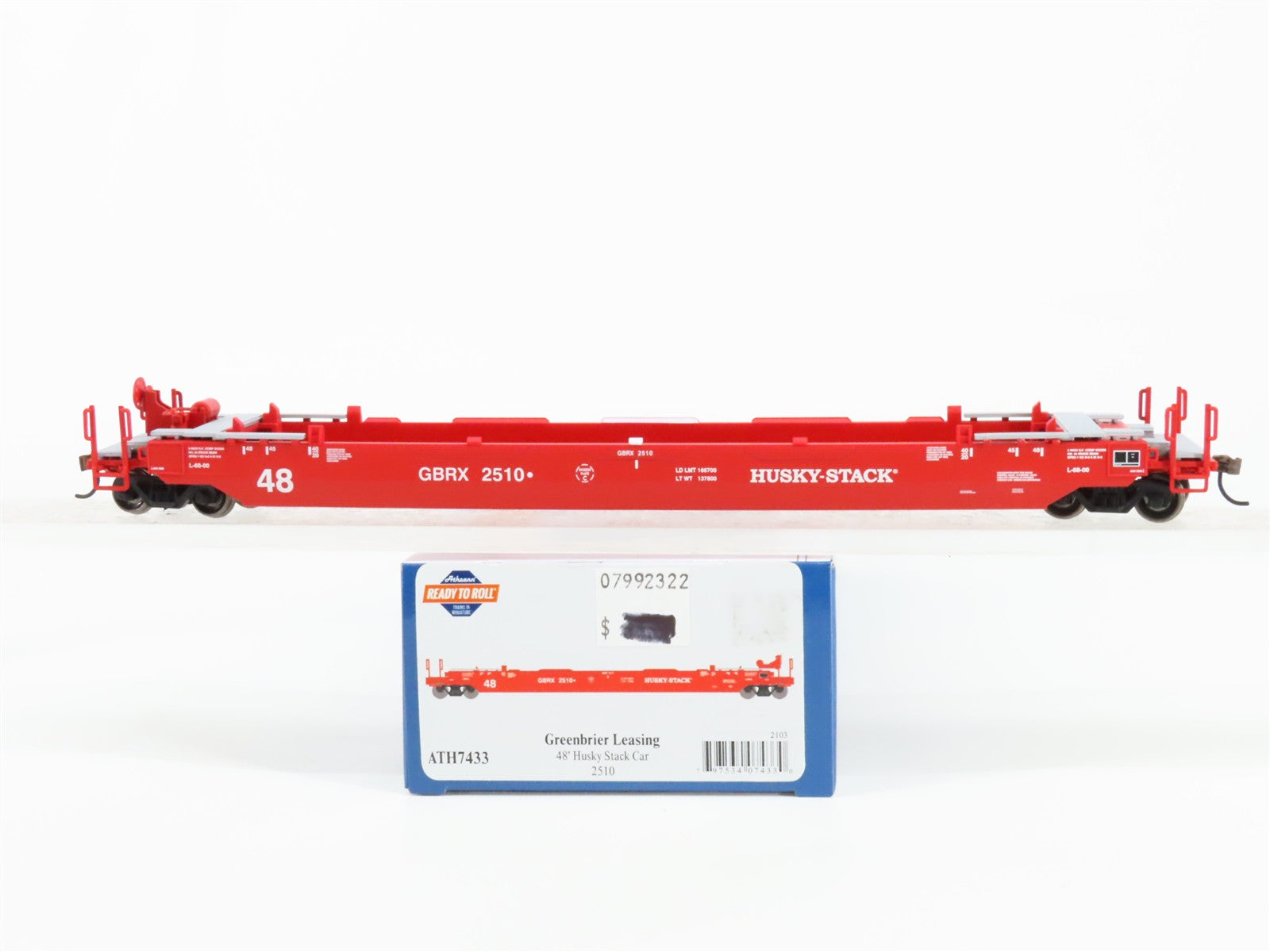 HO Scale Athearn ATH7433 GBRX Greenbrier Leasing 48' Flat Car 2510 RTR