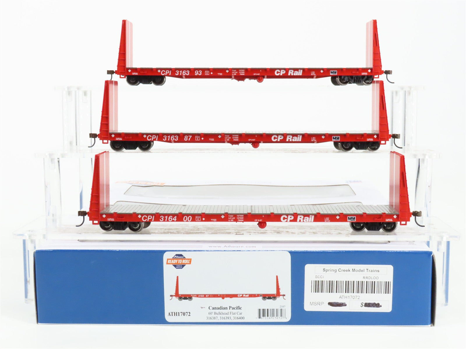 HO Scale Athearn ATH17072 CPI Canadian Pacific 60' Bulkhead Flat Car 3-Pack RTR