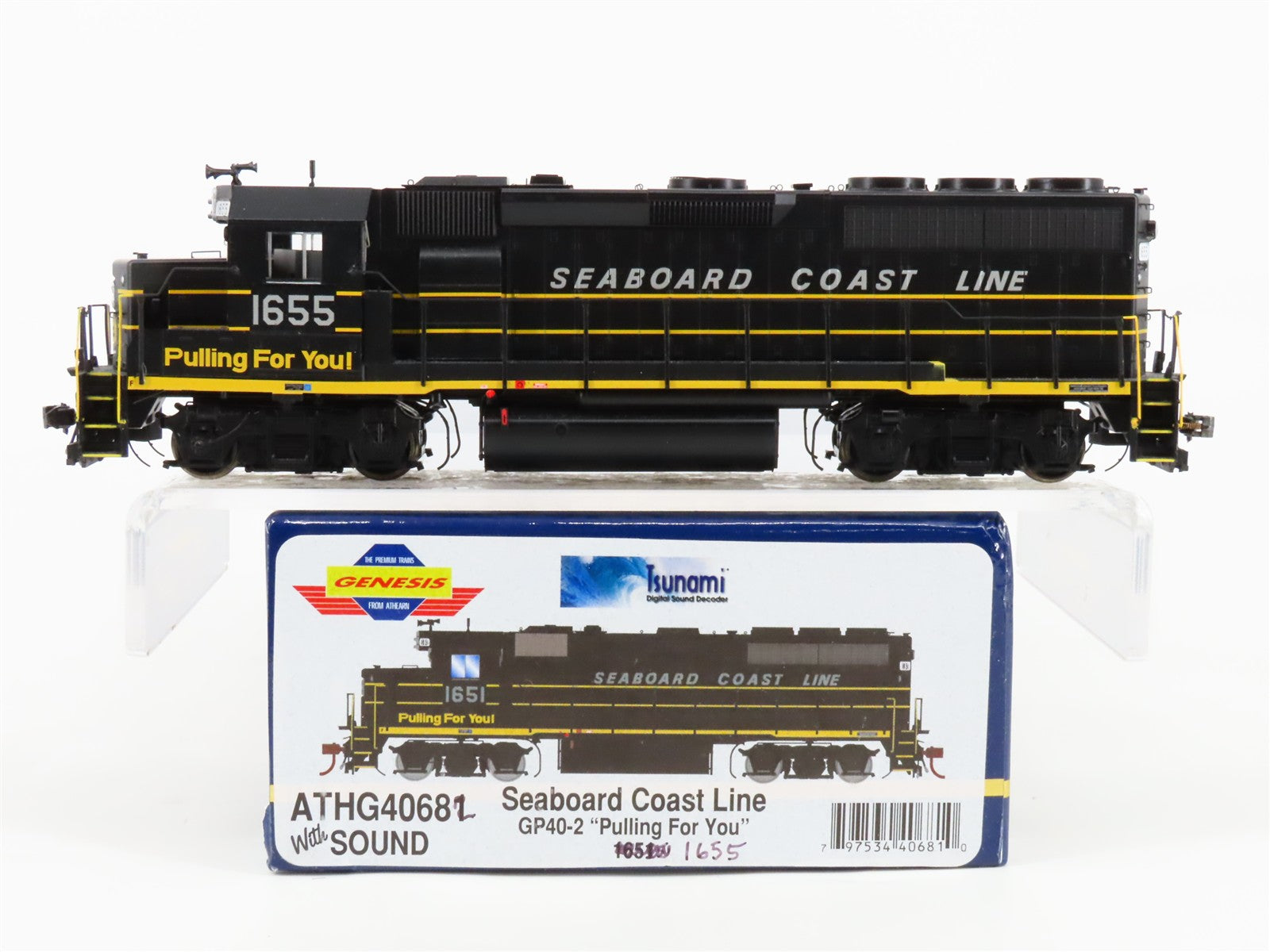 HO Athearn Genesis SCL Seaboard Coast Line GP40-2 Diesel Loco #1655 wDCC & Sound