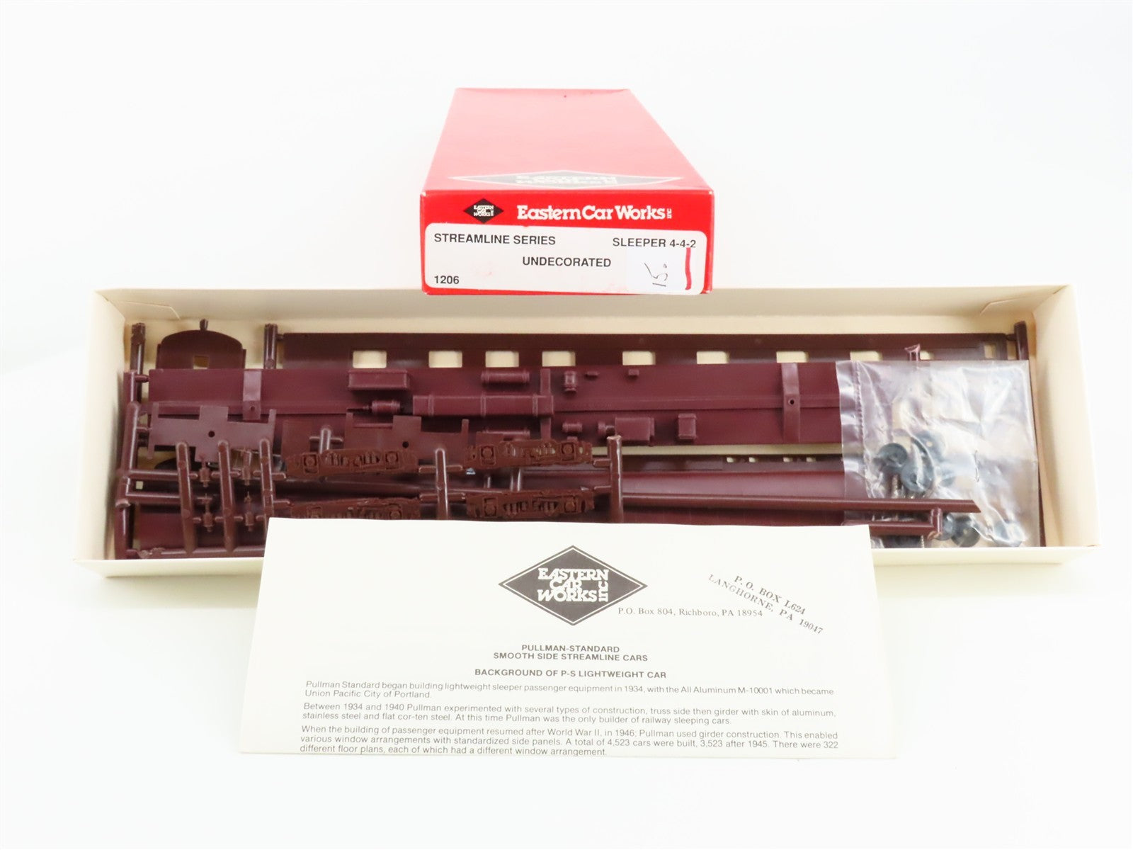 Eastern Car Works 1206 Pullman Standard 4-4-2 Sleeper Unbuilt Kit