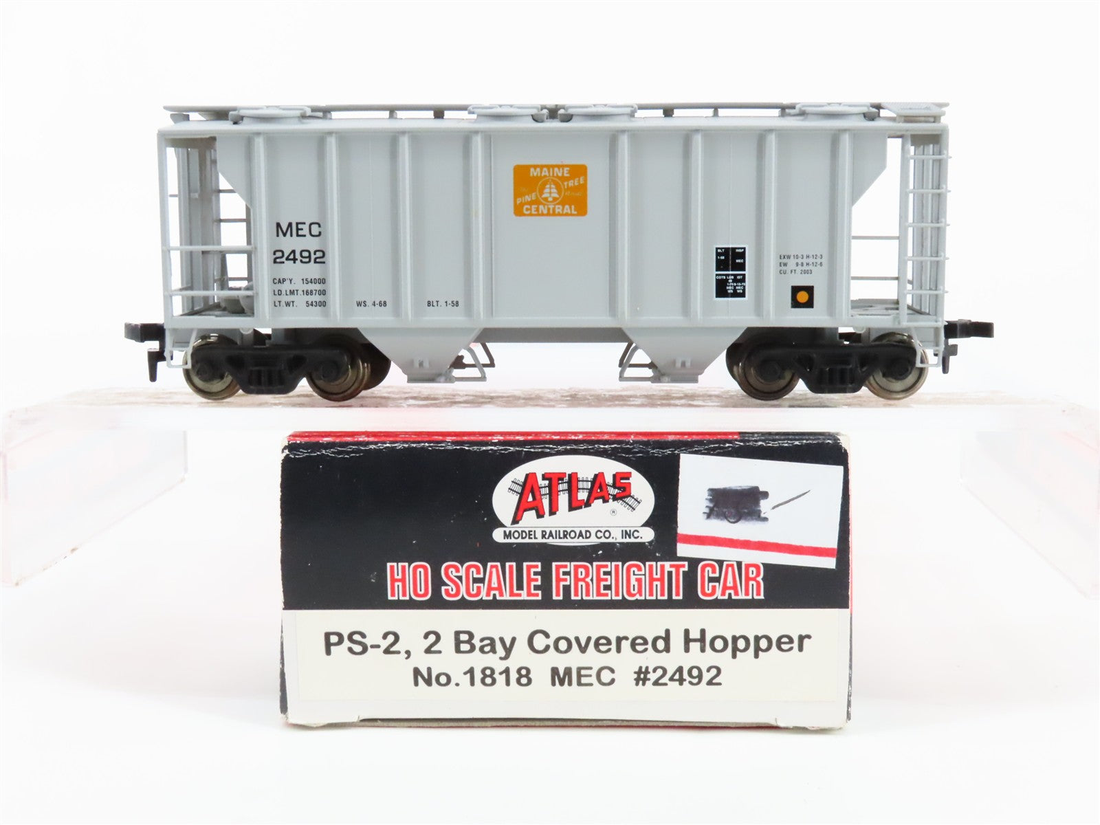 HO Scale Atlas 1818 MEC Maine Central 2-Bay Covered Hopper 2492 RTR