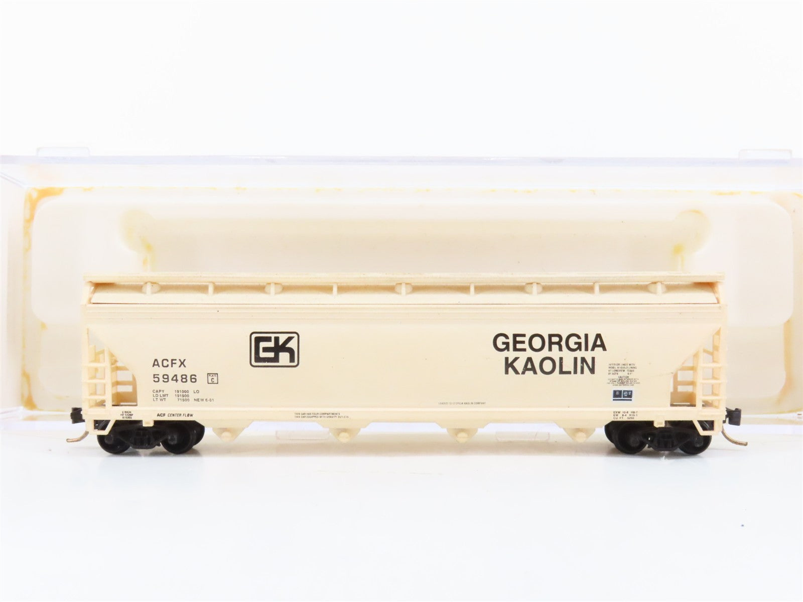 N Scale Atlas 3961 ACFX Georgia Kaolin 4-Bay Centerflow Covered Hopper 59486