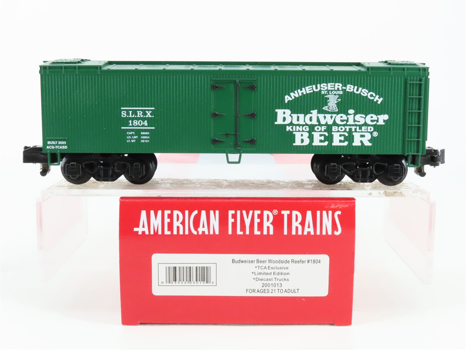 S Scale Lionel 2001013 SLRX Budweiser Woodside Reefer 1804 RTR