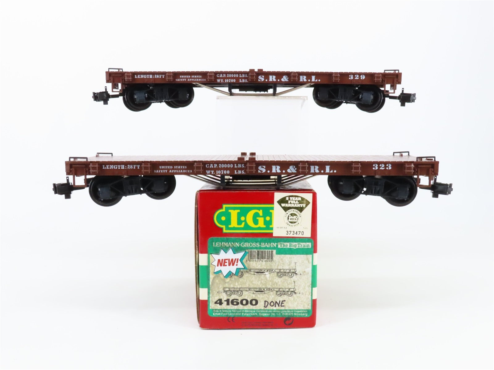 G Scale LGB 41600 Sandy River & Rangeley Lakes 28' Flat Car 2-Pack RTR
