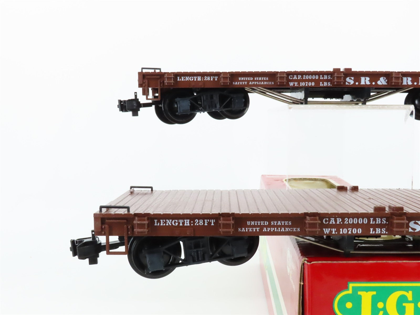 G Scale LGB 41600 Sandy River & Rangeley Lakes 28' Flat Car 2-Pack RTR