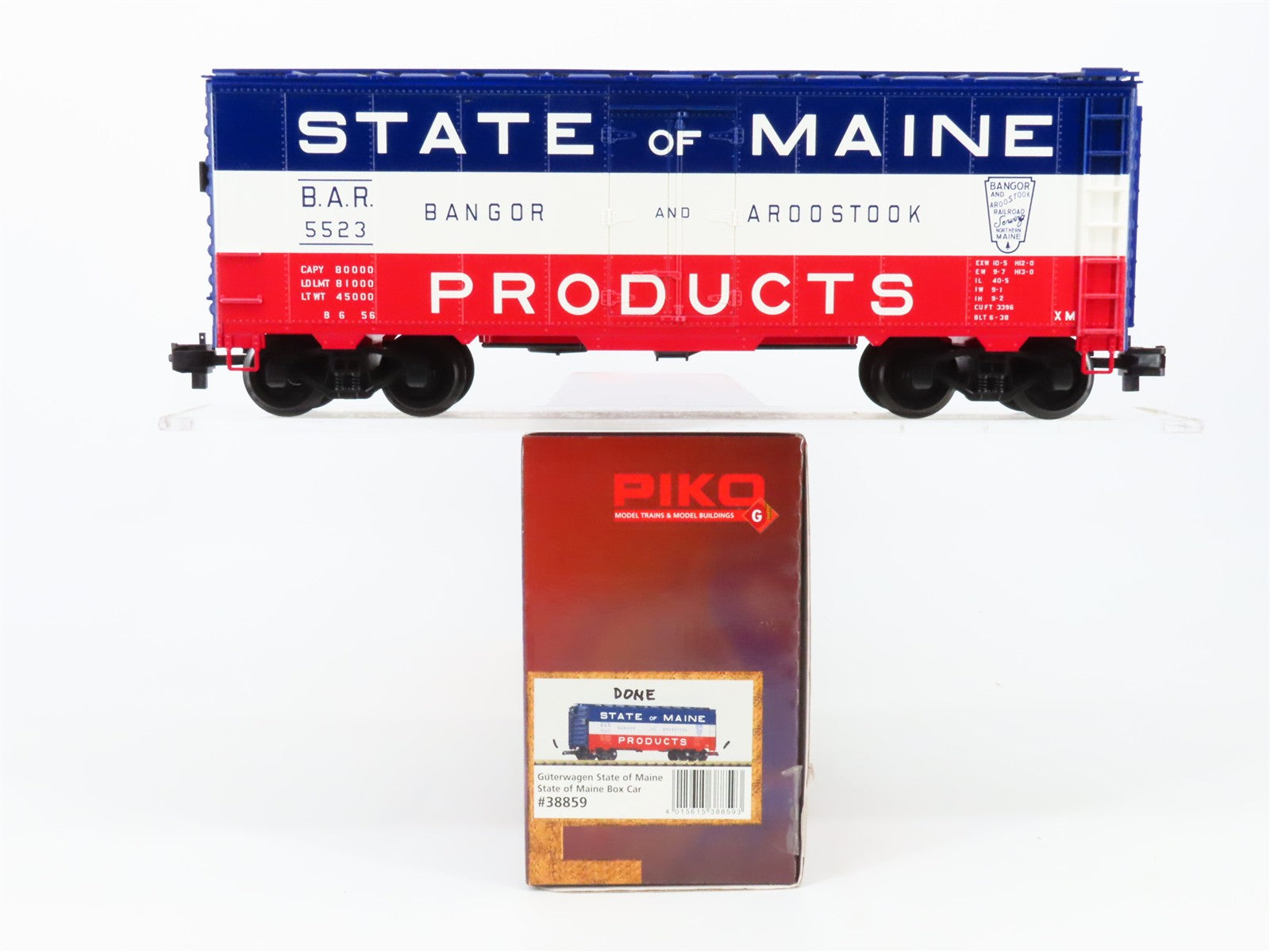 G Scale PIKO 38859 BAR State Of Maine 40' Box Car 5523 RTR