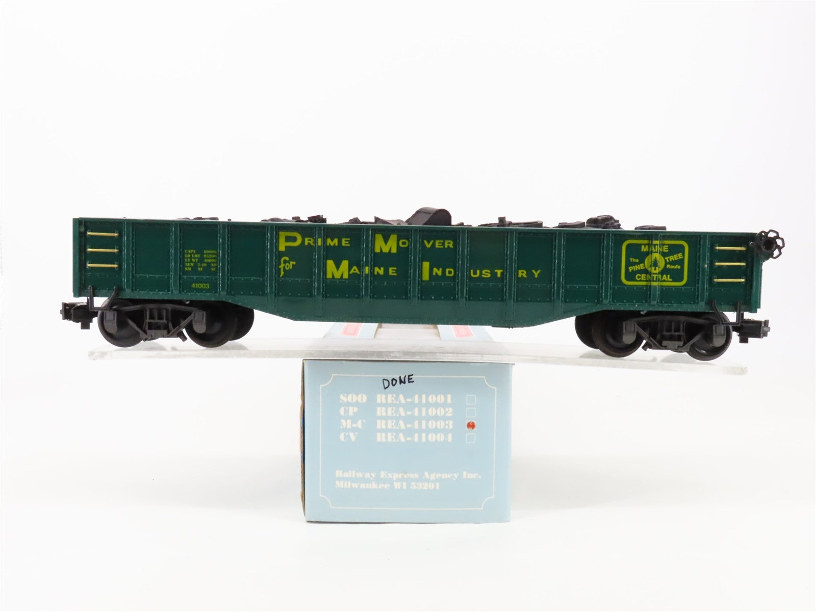 G Scale REA REA-41003 MEC Maine Central Pine Tree Gondola 41003 w/ Load RTR