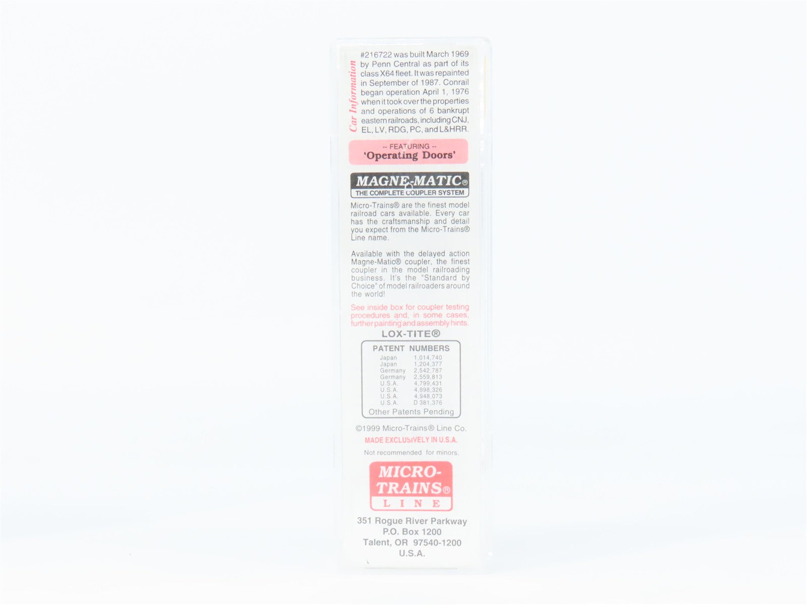 N Scale Micro-Trains 104040 CR Conrail 60' Box Car 216722 RTR
