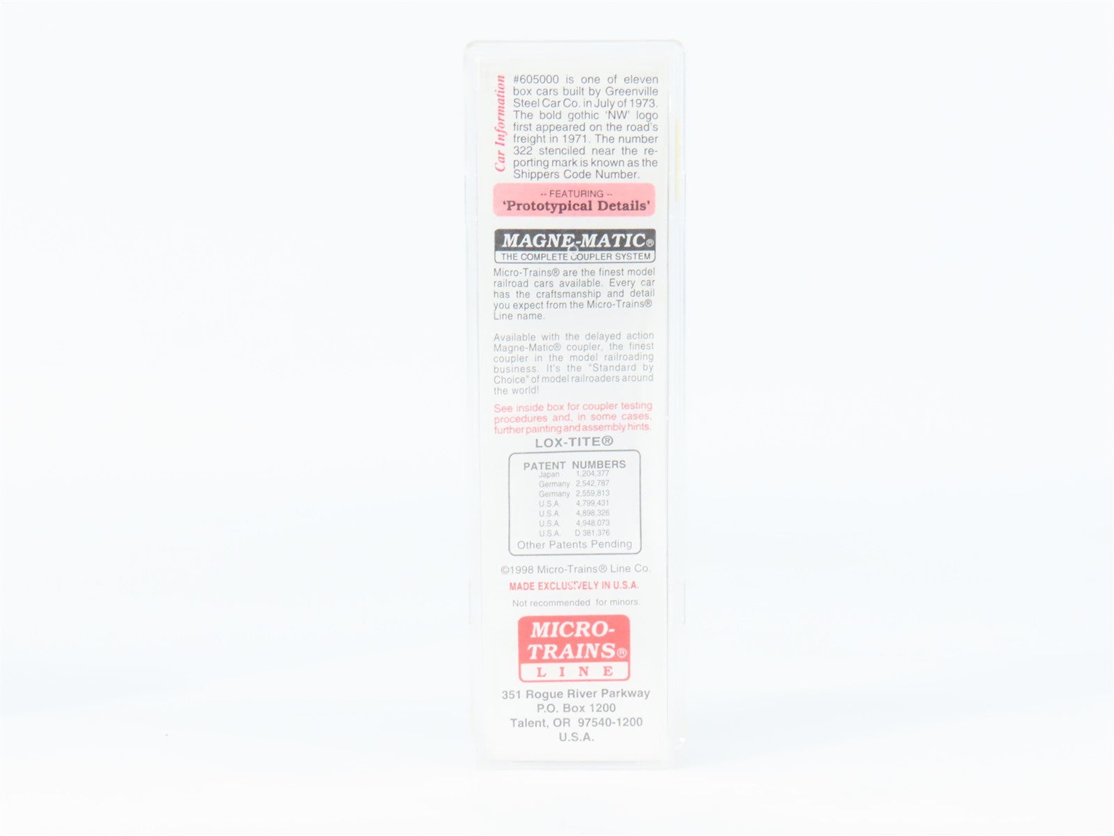 N Micro-Trains MTL 102040 NW Norfolk & Western 60' Excess Height Boxcar #605000