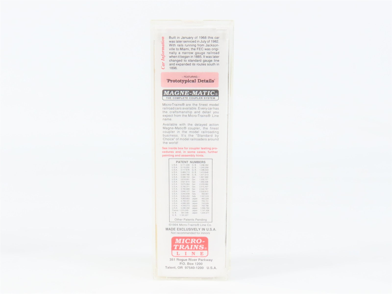 N Scale Micro-Trains MTL 36060 FGER Florida East Coast 50' Box Car 191200 RTR