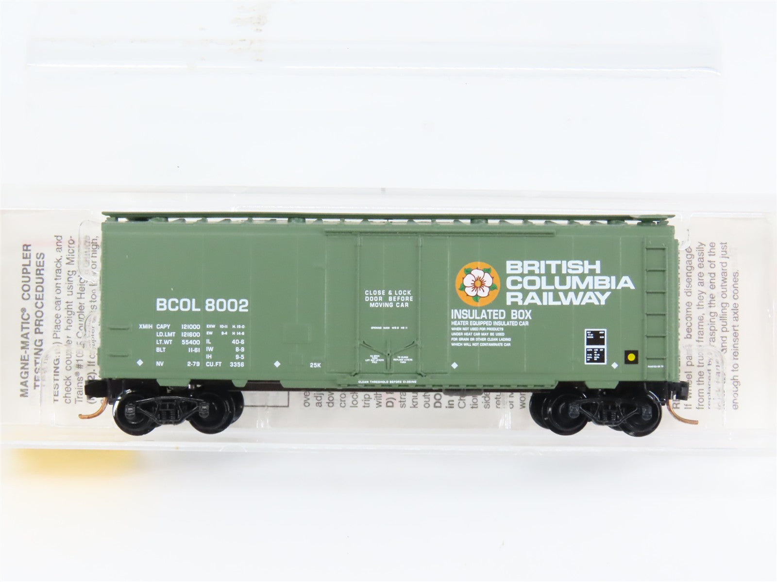 N Scale Micro-Trains MTL 21230 BCOL British Columbia Railway 40' Box Car RTR