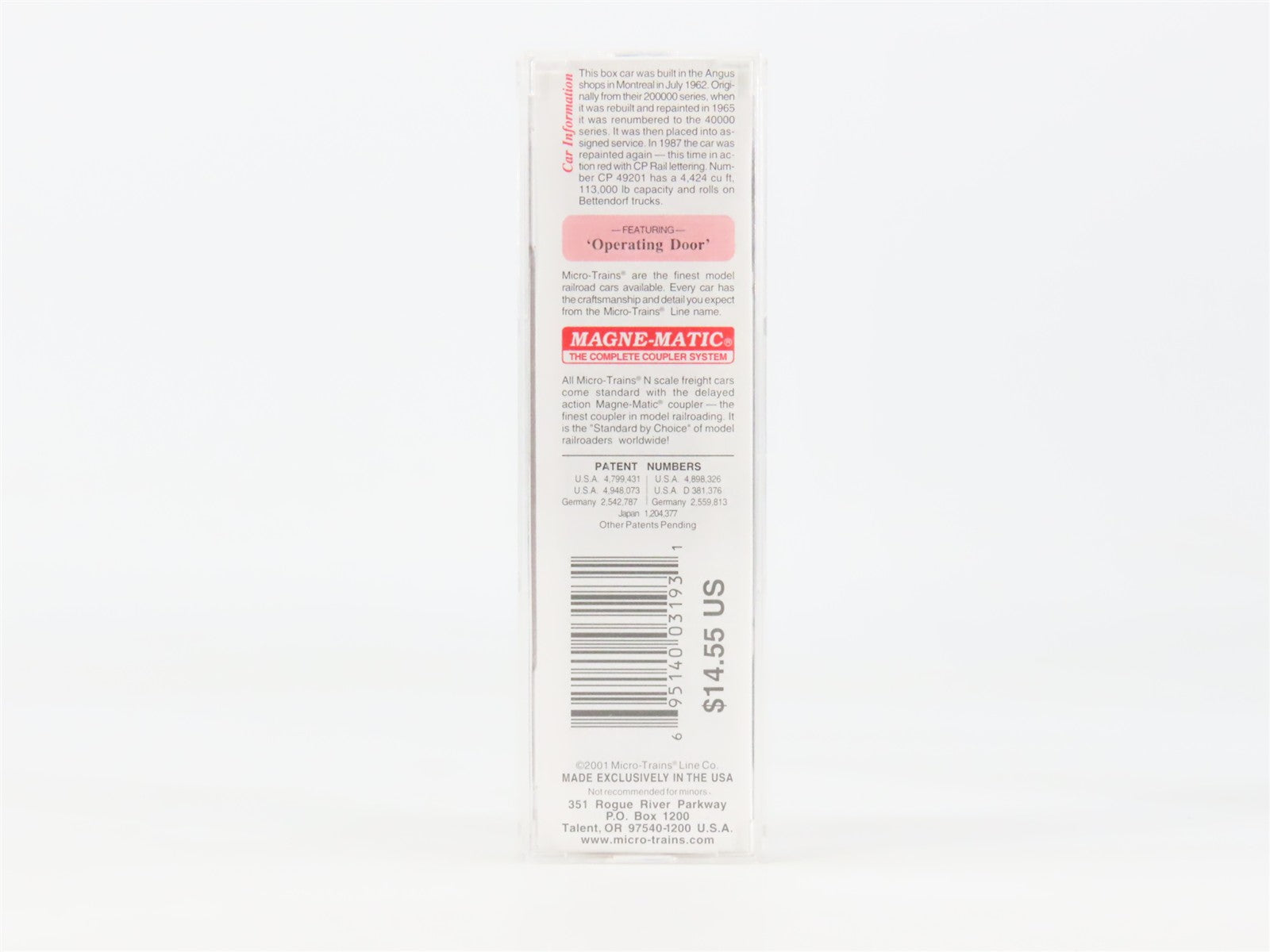 N Scale Micro-Trains MTL 33140 CP Canadian Pacific 50' Box Car 49201 RTR