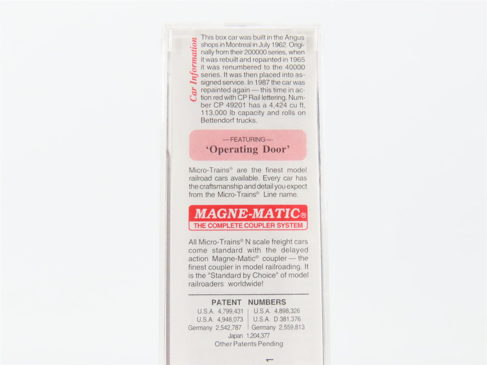 N Scale Micro-Trains MTL 33140 CP Canadian Pacific 50' Box Car 49201 RTR