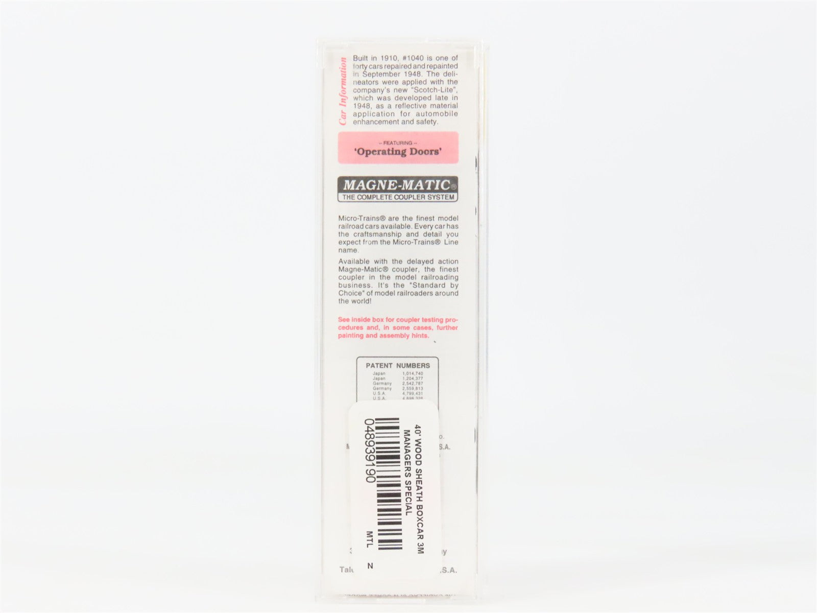 N Scale Micro-Trains MTL 39190 40' Box Car RTR