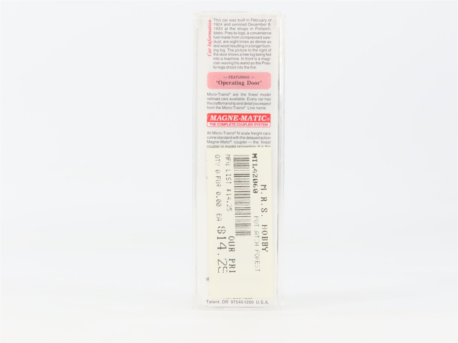N Scale Micro-Trains MTL 42060 Potlatch Forests, Inc. 40' Box Car 425 RTR