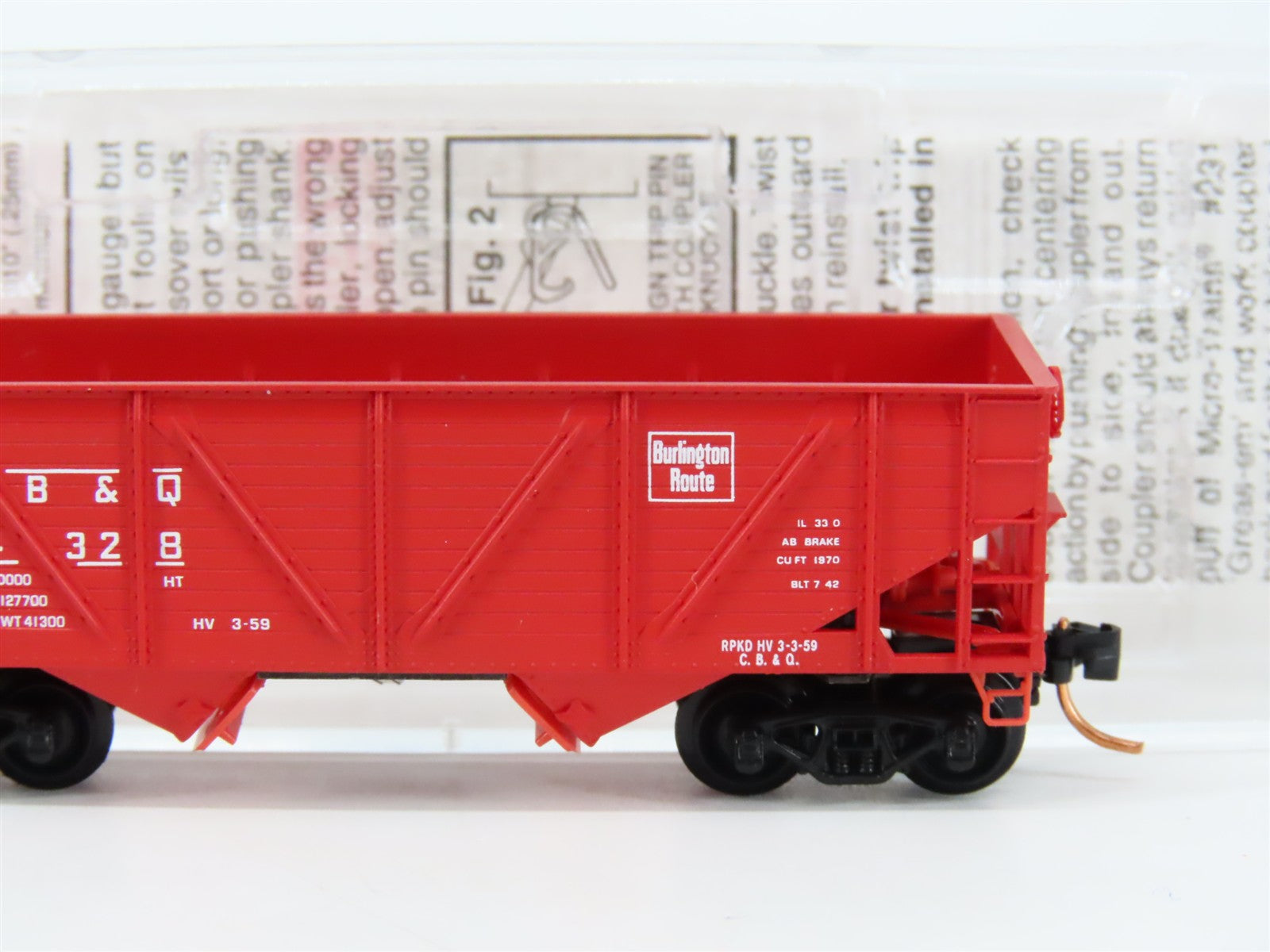 N Scale Micro-Trains MTL 57020 Chicago, Burlington & Quincy 33' 2-Bay Hopper RTR