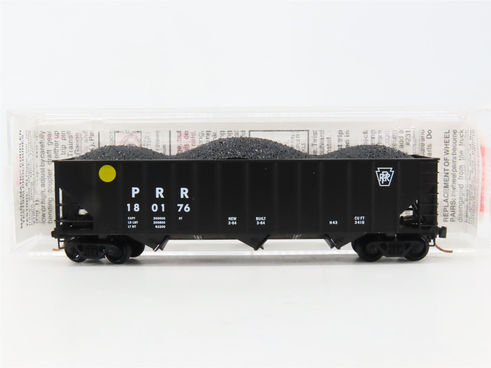 N Scale Micro-Trains MTL PRR Pennsylvania 3-Bay Hopper #180176 w/ Coal Load