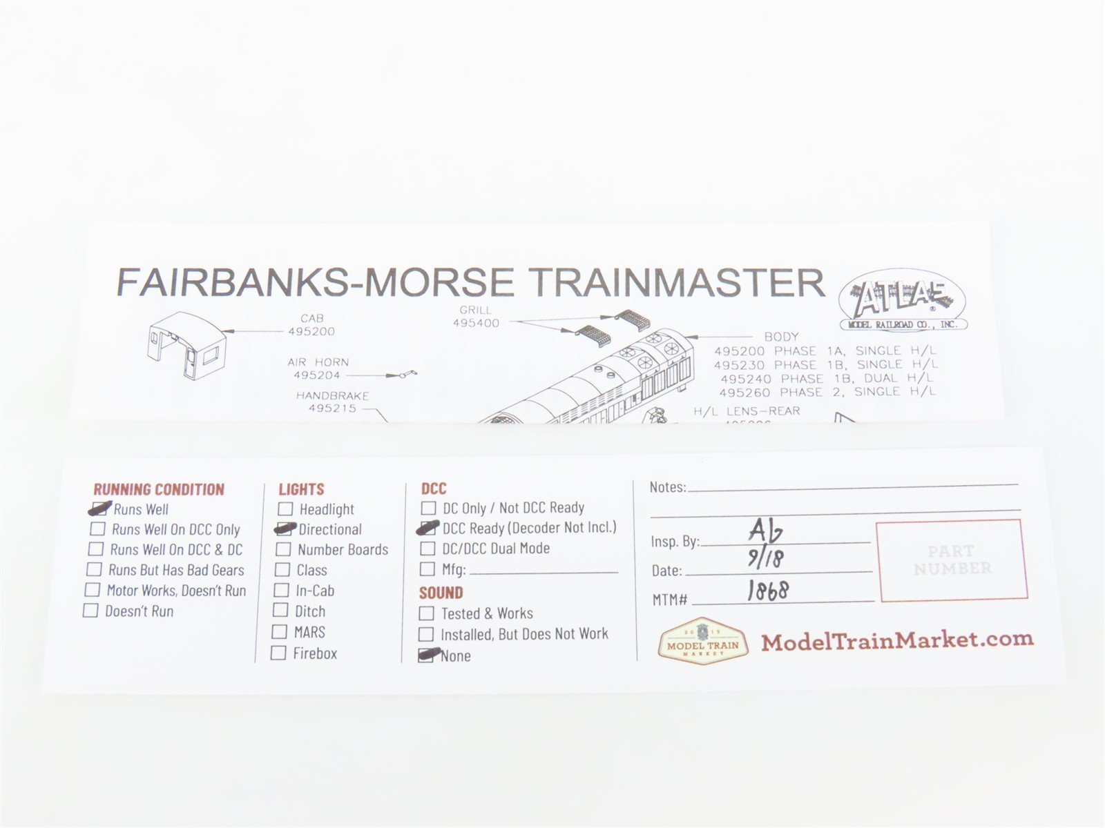 N Scale Atlas 49509 Fairbanks Morse Demonstrator Train Master Diesel DCC Ready