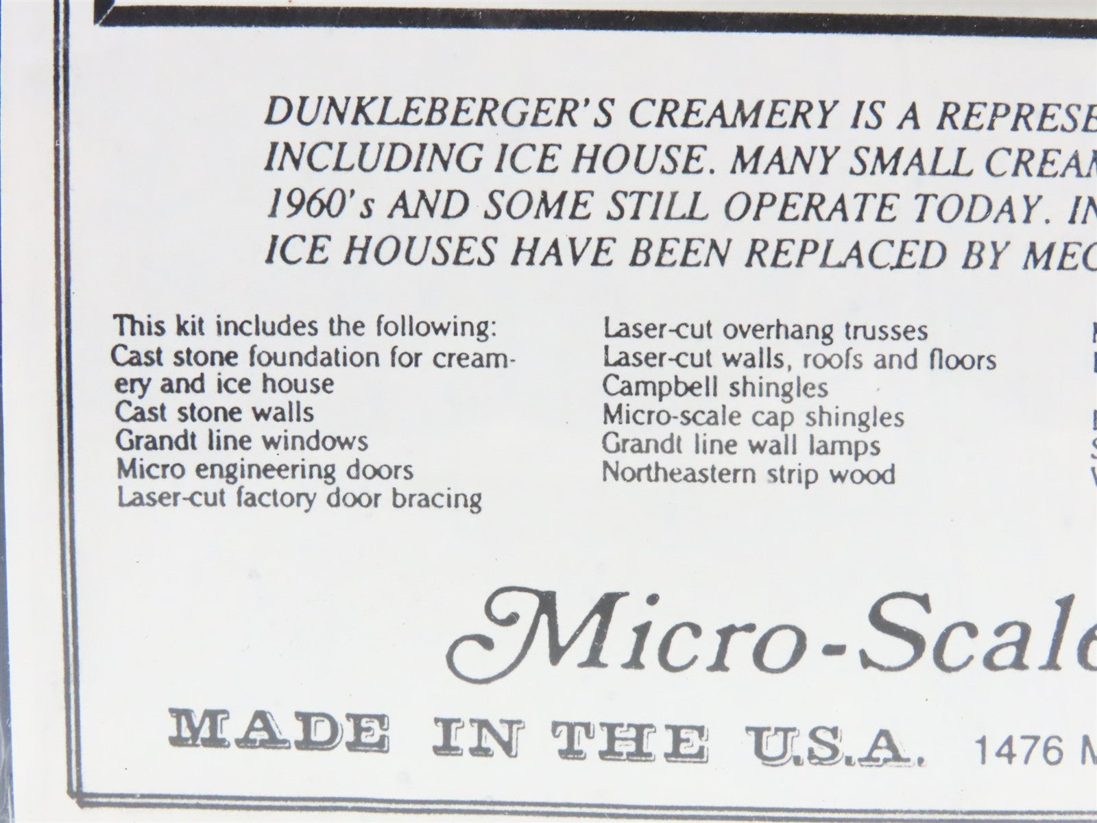 HO 1/87 Micro-Scale Models Kit #220 Dunkleberger's Country Milk Products -Sealed