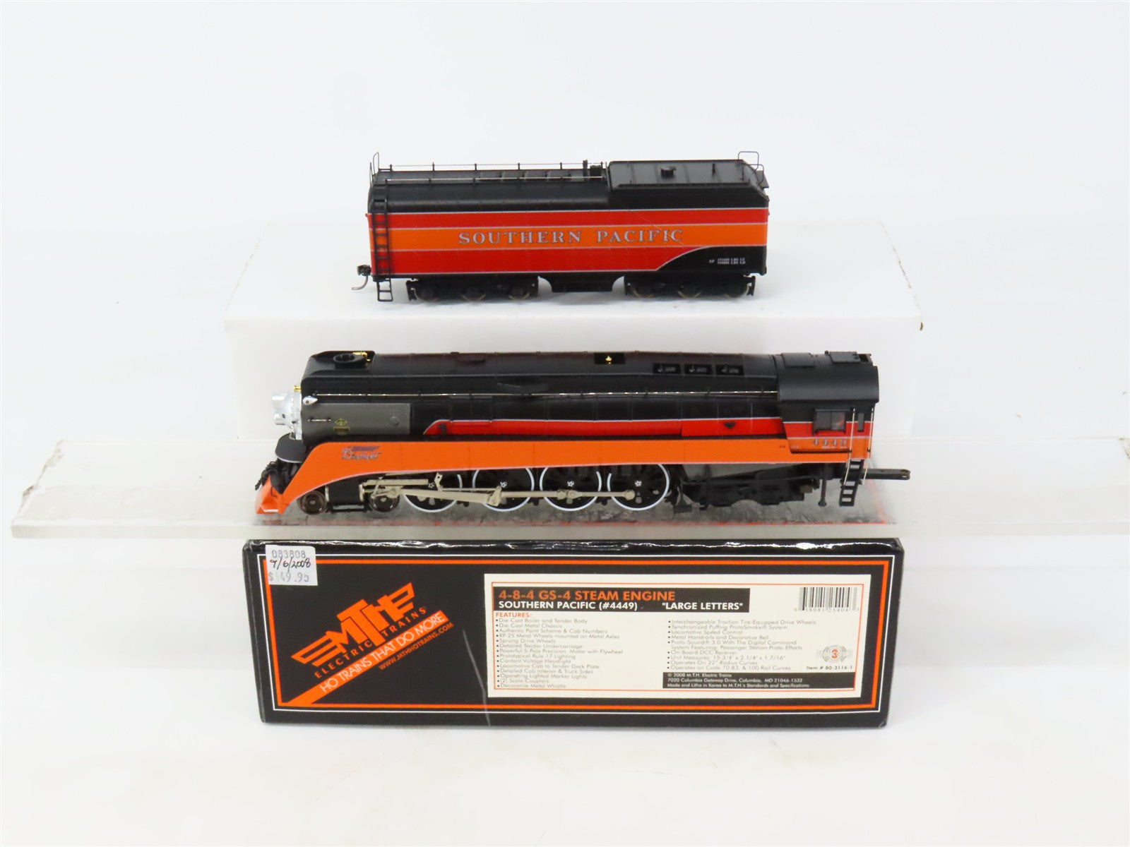HO Scale MTH 80-3116-1 SP Southern Pacific 4-8-4 Steam #4449 wDCC & Sound