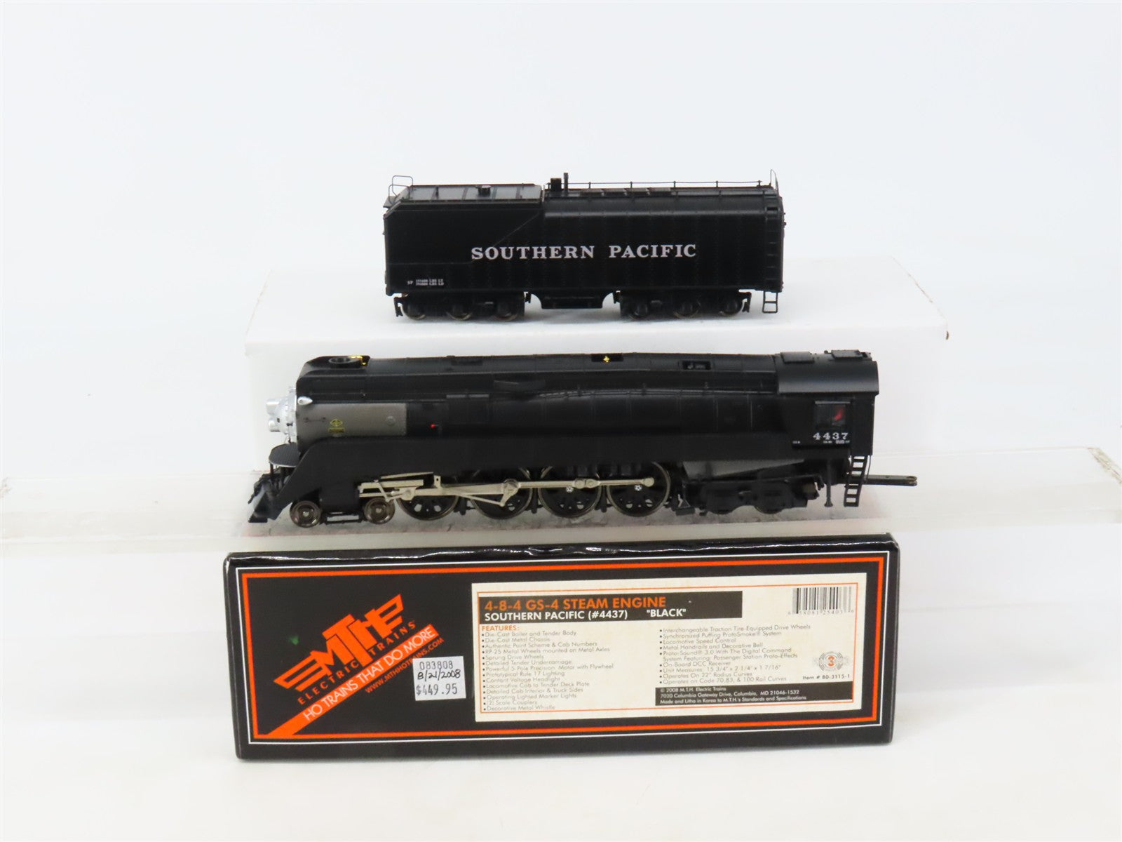 HO Scale MTH 80-3115-1 SP Southern Pacific 4-8-4 Steam Loco #4437 wDCC & Sound