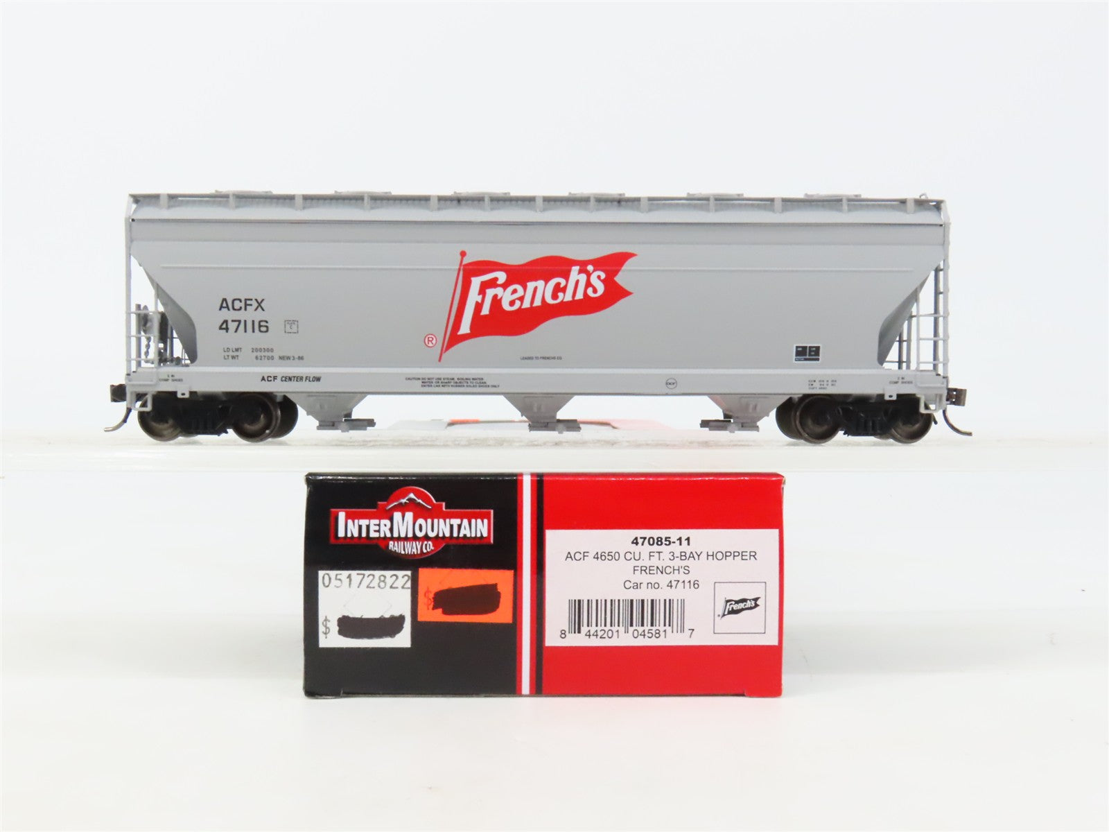 HO Scale Intermountain 47085-11 ACFX French's 3-Bay Covered Hopper #47116