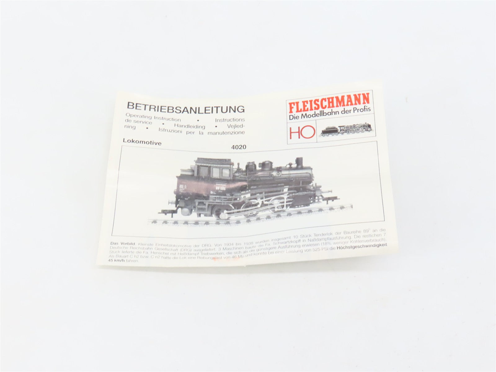 HO Scale Fleischmann 4020 DR Deutsche Reichsbahn Class 89 0-6-0T Steam DC