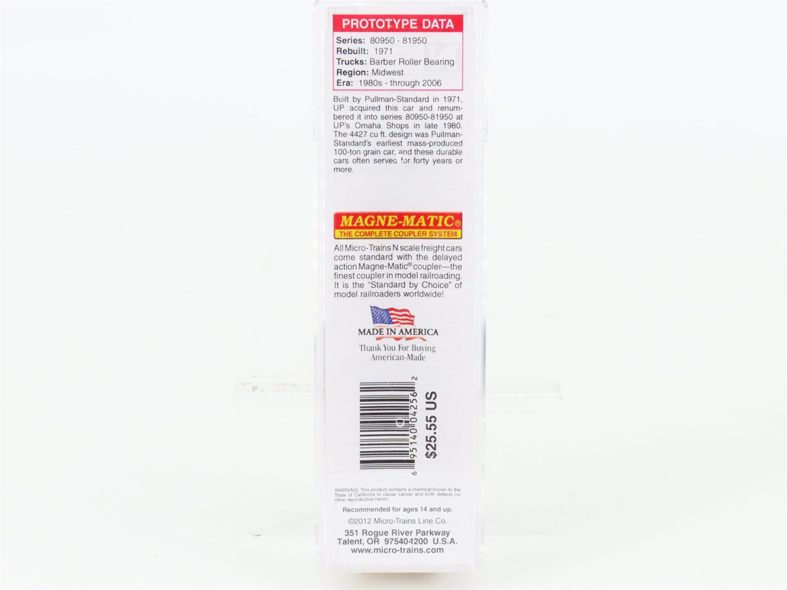 N Scale Micro-Trains MTL 09600102 UP Union Pacific 3-Bay Covered Hopper 80980