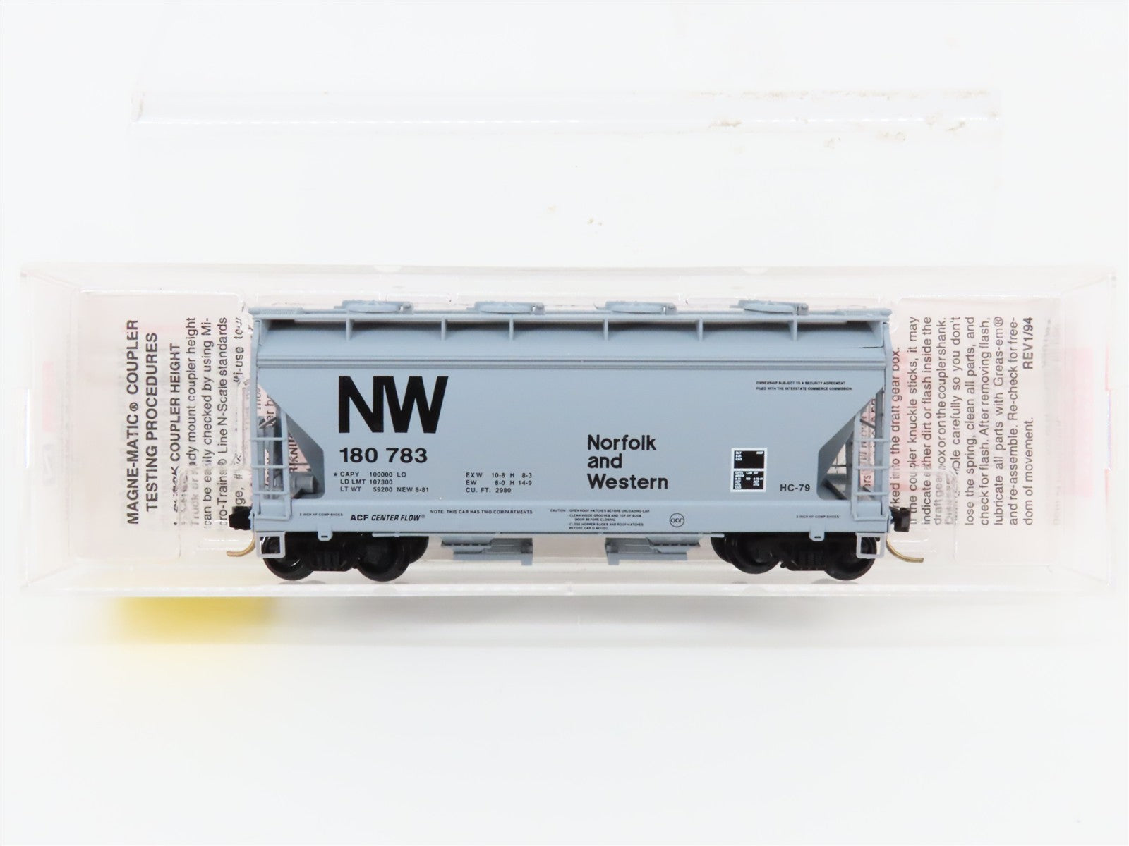 N Scale Micro-Trains MTL 92050 NW Norfolk & Western 2-Bay Covered Hopper 180783