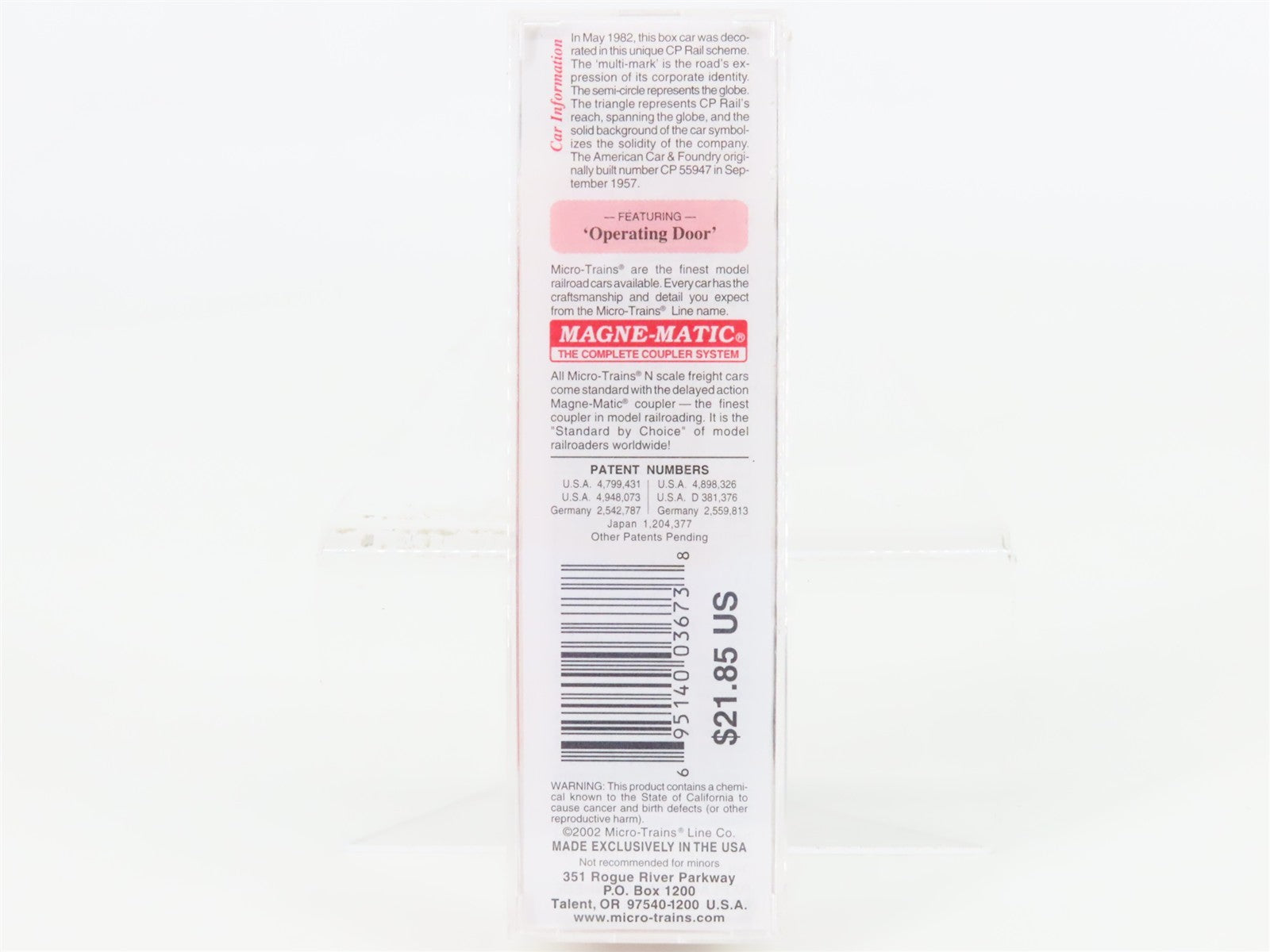 N Scale Micro-Trains MTL 24260 CP Rail 40' Single Door Box Car 55947