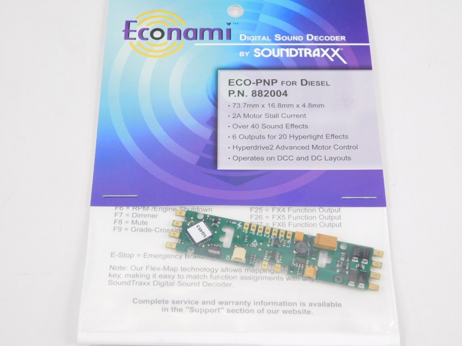 Soundtraxx Econami ECO-PNP 882004 DCC / SOUND Decoder for Diesels 6-Func 2-Amp