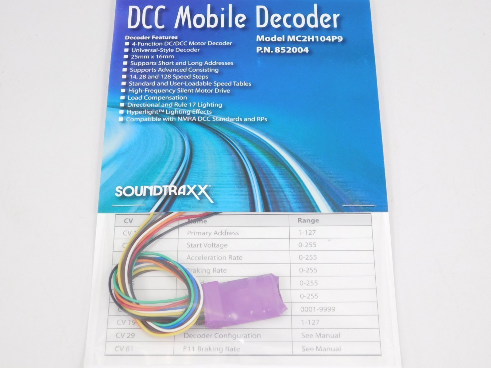 Soundtraxx MC2H104P9 #852004 4-Function Universal DCC Mobile Decoder 1-Amp
