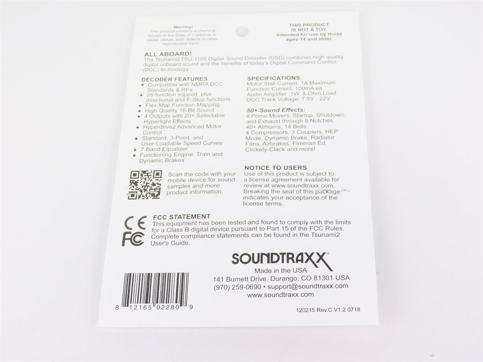 Soundtraxx Tsunami 2 TSU-1100 885002 GE Diesel 1AMP DCC / SOUND Decoder