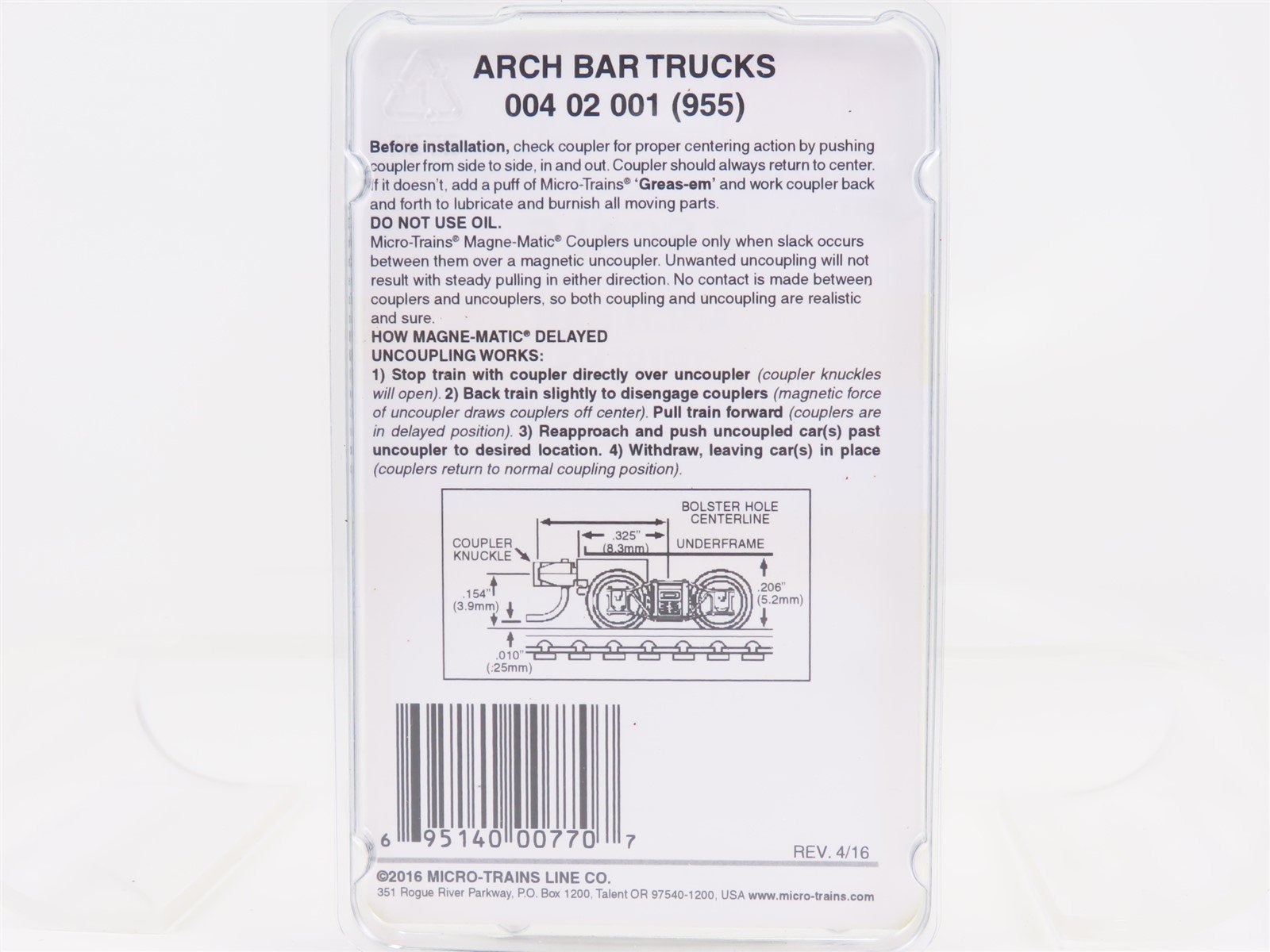 Z Scale Micro-Trains MTL 00402001 (955) Arch Bar Trucks w/ Magne-Matic Couplers