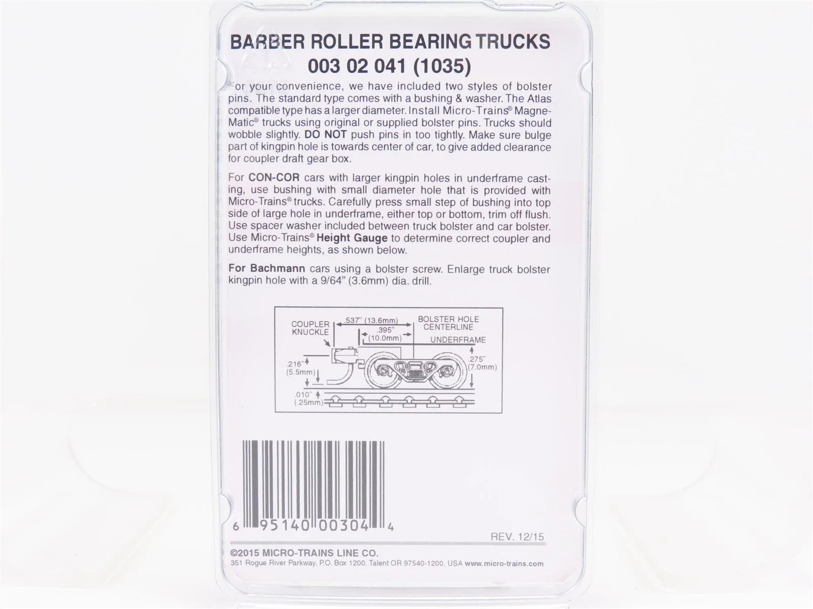 N Scale Micro-Trains MTL 00302041 (1035) Barber Roller Bearing Trucks 1 Pair