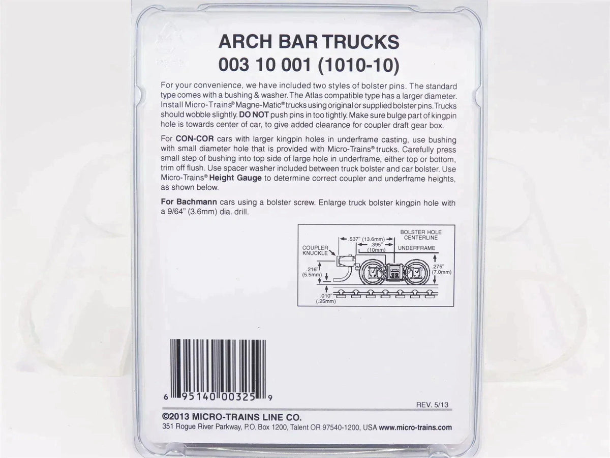 N Scale Micro-Trains MTL 00310001 (1010-10) Arch Bar Trucks 10 Pair Bulk Pack