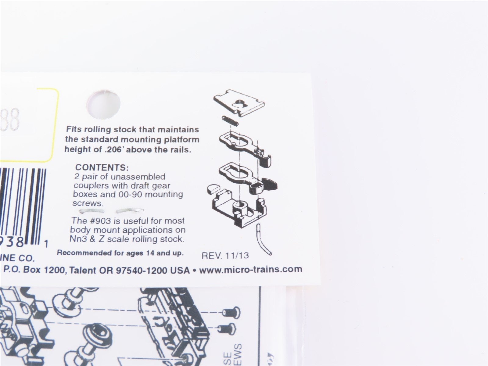 Z Scale Micro-Trains MTL 00202020 Body Mount Unassembled Coupler (Two Pair)