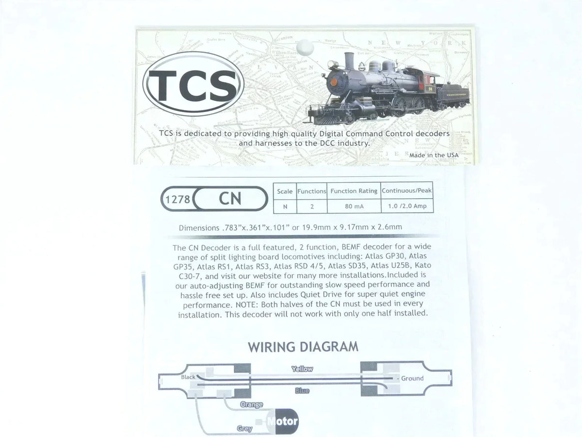 TCS 1278 CN 2-Function N Scale DCC Drop-in Decoder: Atlas, Kato &amp; Intermountain