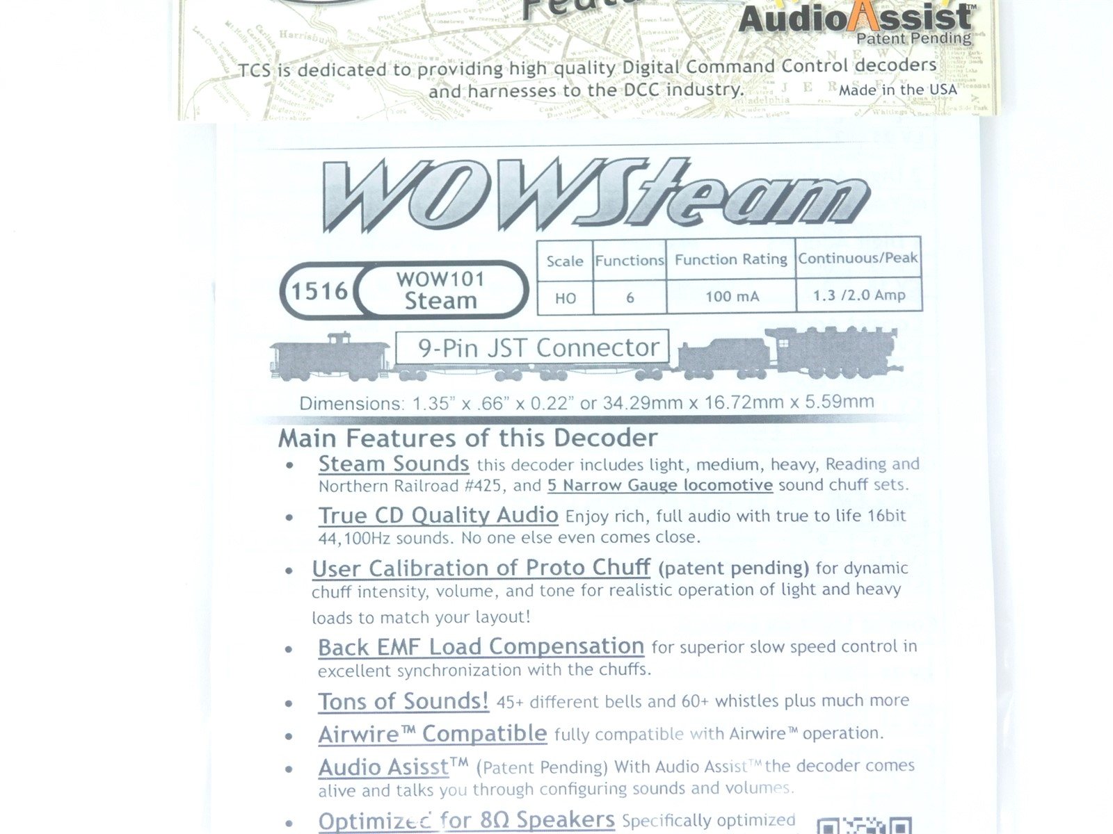 TCS 1516 WOW101 WOW Steam Universal DCC Sound Decoder Version 4 Narrow Gauge