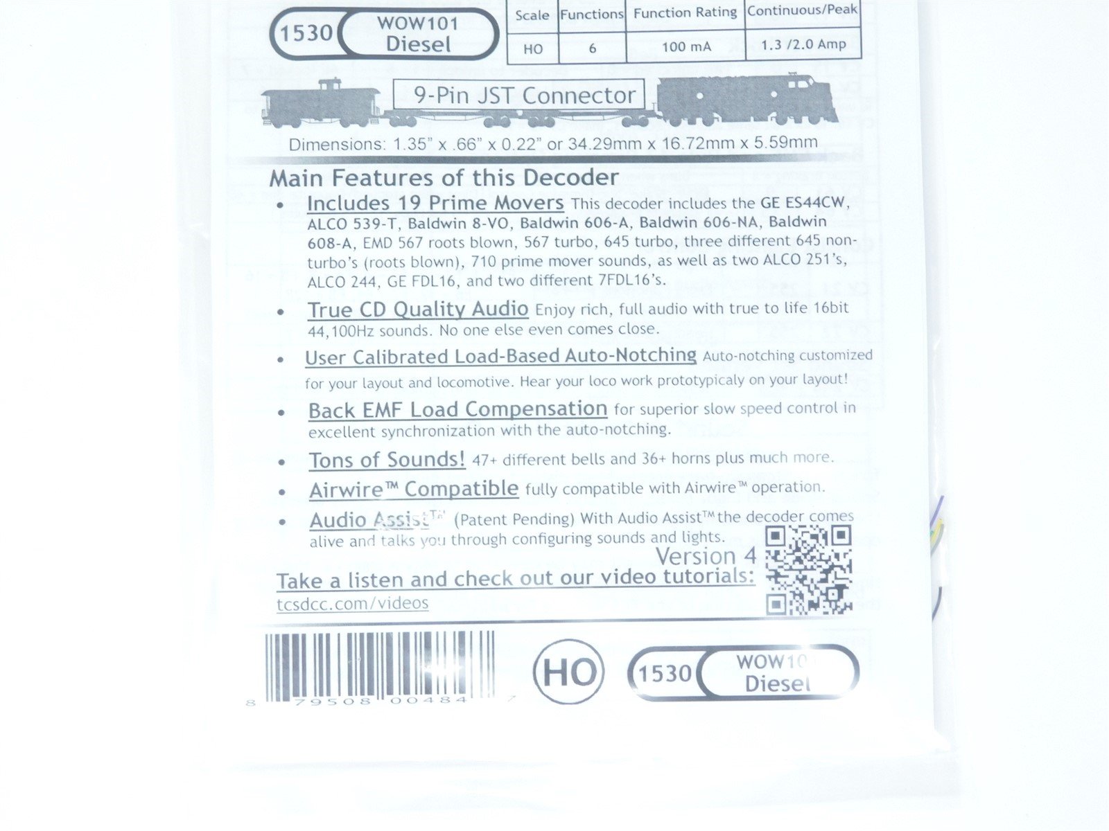TCS 1530 WOW101 Diesel Universal DCC WOW Sound Decoder Version 4