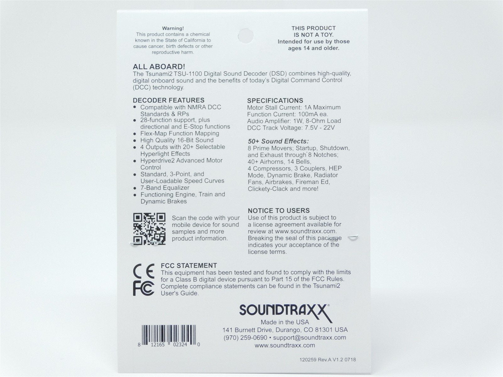 Soundtraxx Tsunami 2 TSU-1100 885021 EMD-2 Diesel DCC / SOUND Decoder 4-Func 2A