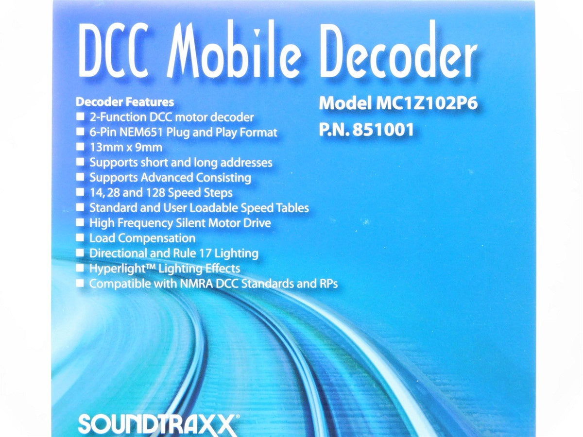Soundtraxx 851001 MC1Z102P6 Z/N Scale 2-Function DCC Mobile Decoder 6-Pin NEM651