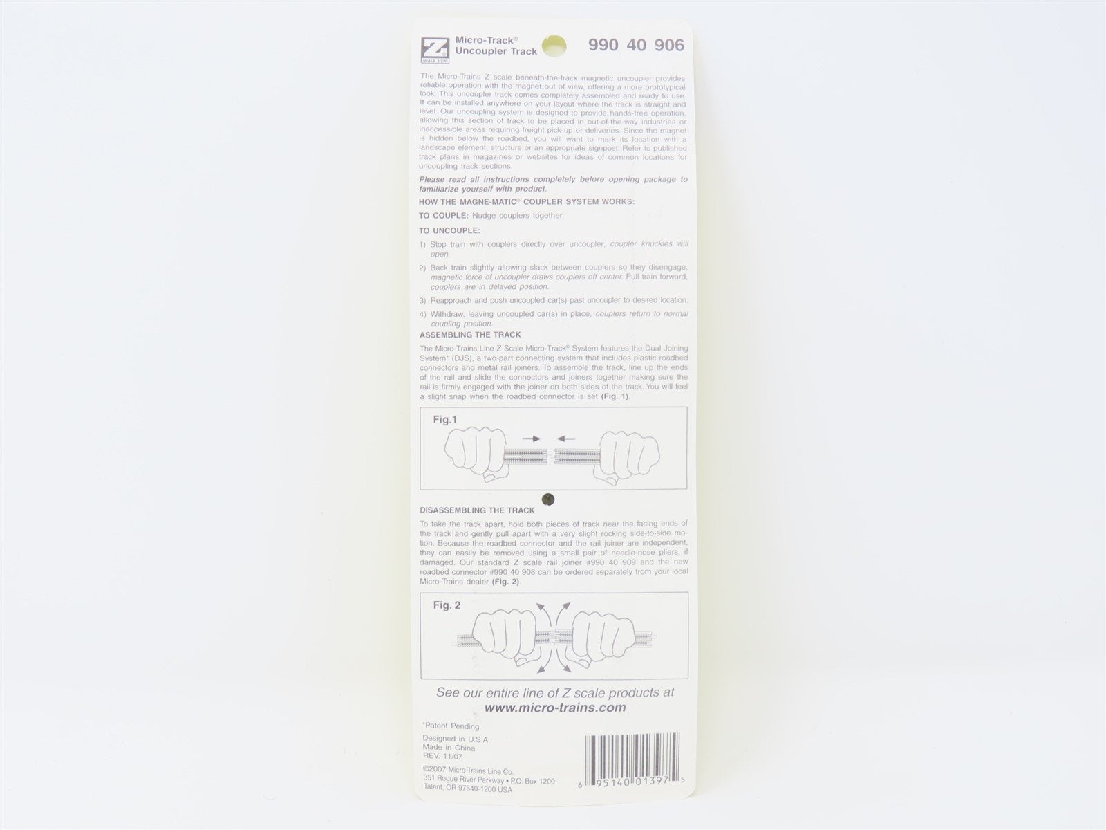 Z Scale MTL Micro-Trains 99040906 Straight Track 110mm w/ Uncoupler (1 piece)