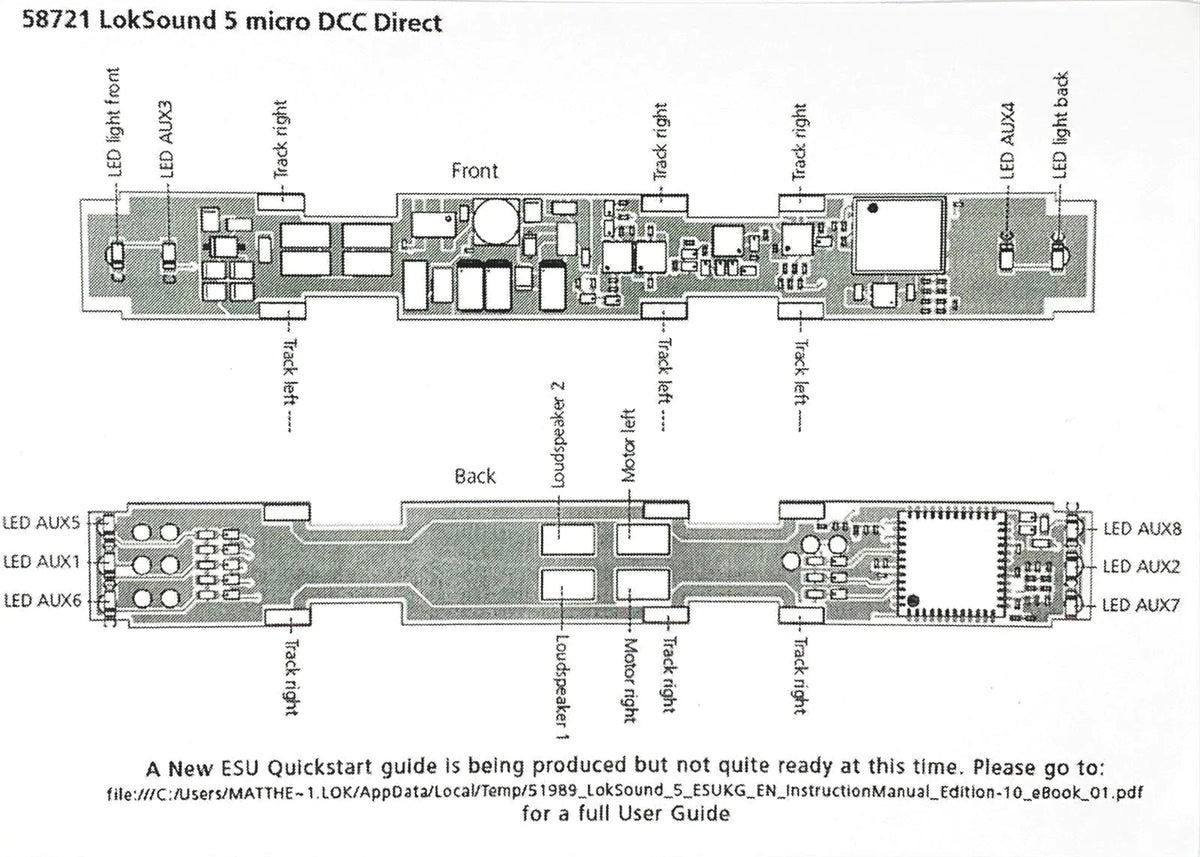 ESU LokSound 58721 V5 Direct DCC Sound Decoder Blank N Scale Atlas InterMountain