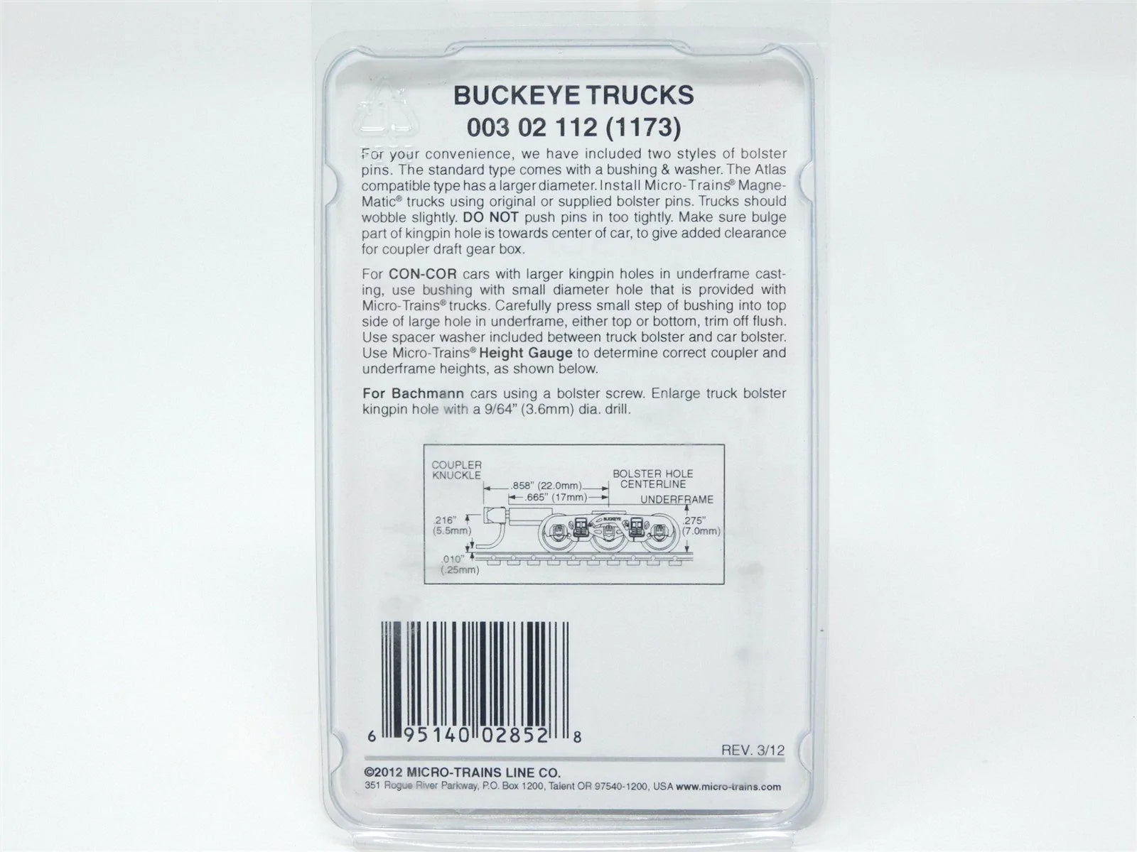 N Scale Micro-Trains MTL 00302112 (1173) Buckeye 6-wheel Trucks w/ med. coupler