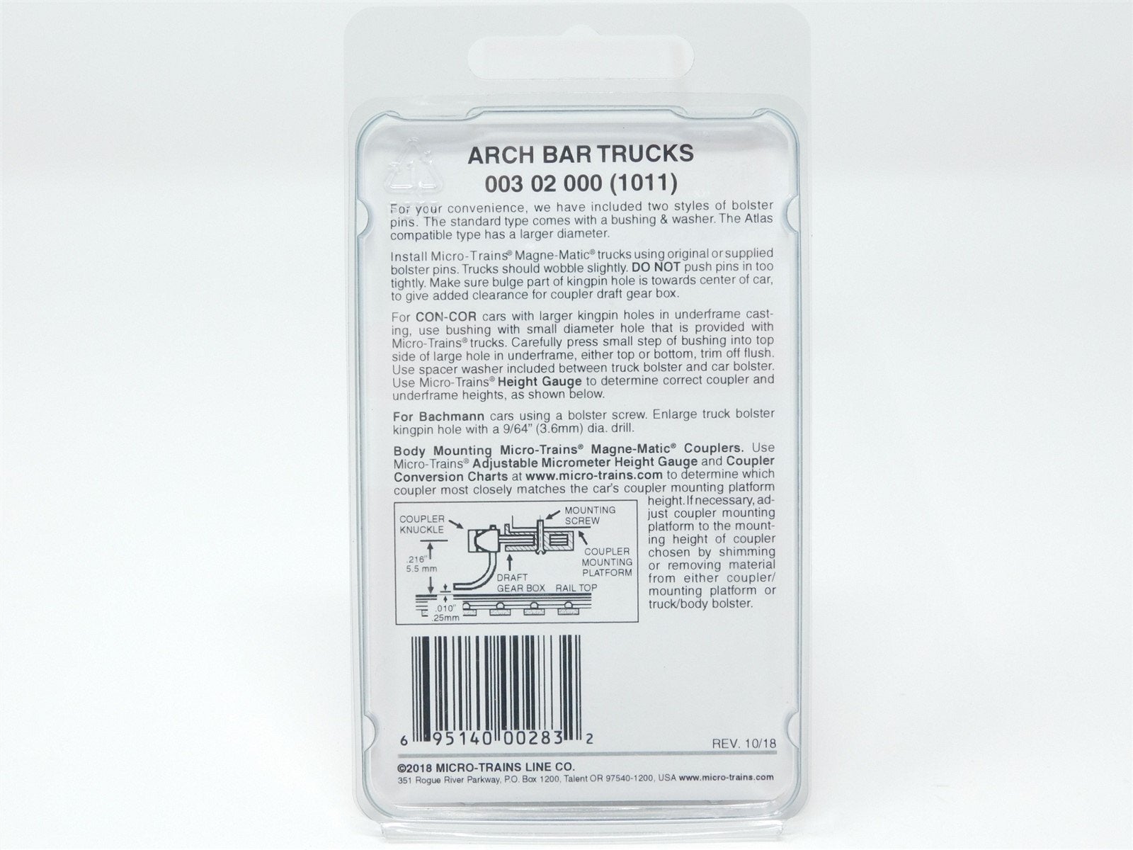 N Scale Micro-Trains MTL 00302000 (1011) Arch Bar Trucks w/o couplers 1 pr