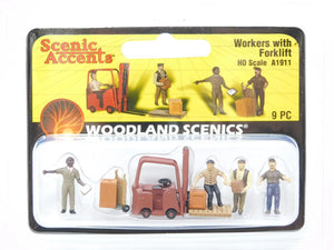 HO 1:87 Scale Woodland Scenics A1911 Workers w/ Forklift Scenery People Figures