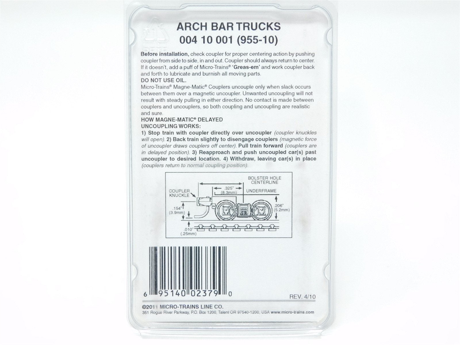 Z Scale Micro-Trains MTL 00410001 (955-10) Arch Bar Trucks w/ Magne-Matic BULK