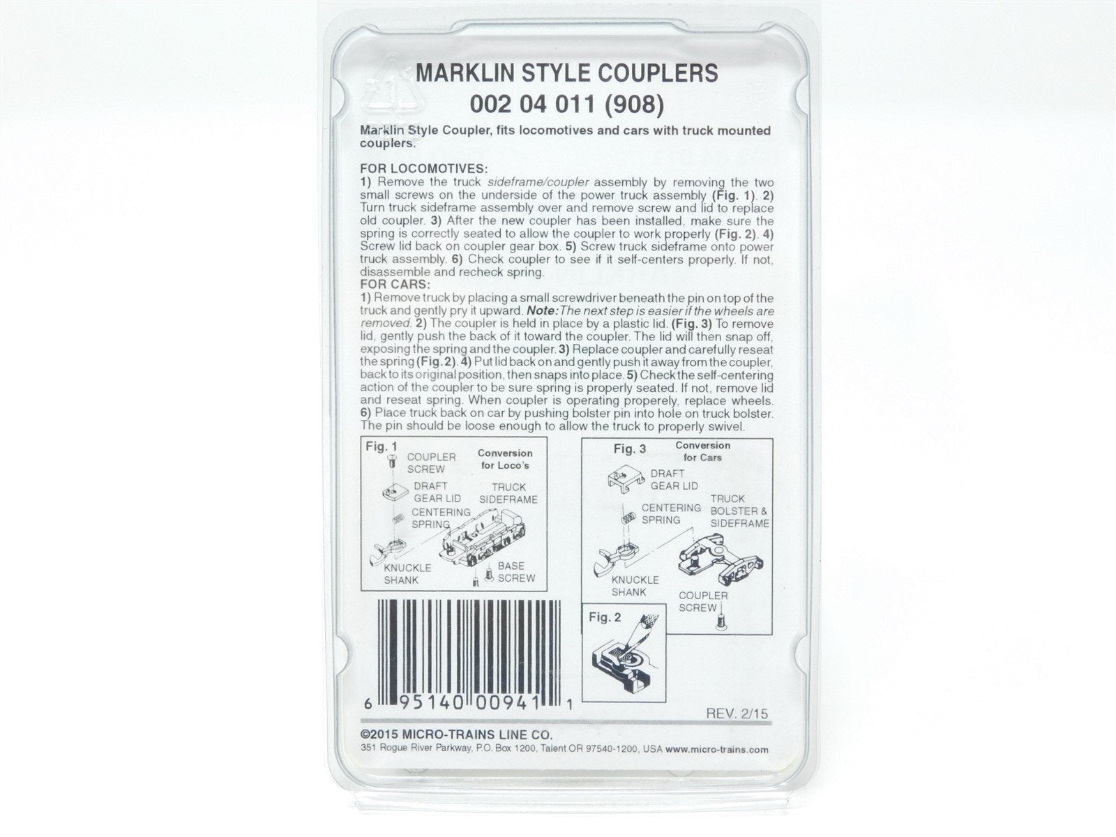 Z Scale Micro-Trains MTL 00204011 (908) Marklin Style Couplers - 2 PAIR